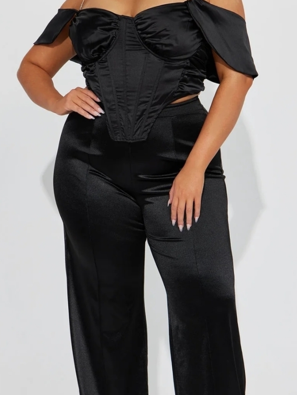 Fashion Nova Black Satin Wide-Leg Trousers